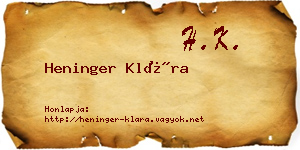 Heninger Klára névjegykártya